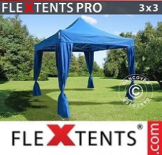 Racing tent 3x3 m Blue, incl. 4 decorative curtains