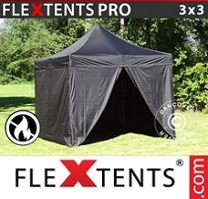 Racing tent 3x3 m Black, Flame retardant), incl. 4 sidewalls