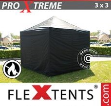 Racing tent 3x3 m Black, Flame retardant, incl. 4 sidewalls
