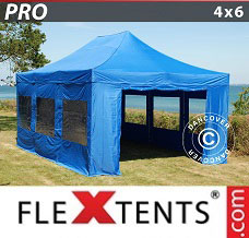Racing tent 4x6 m Blue, incl. 8 sidewalls