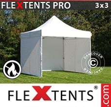 Racing tent 3x3 m White, Flame retardant, incl. 4 sidewalls