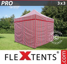 Racing tent 3x3 m striped, incl. 4 sidewalls