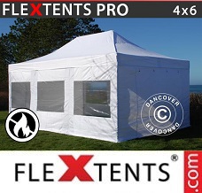 Racing tent 4x6 m White, Flame retardant, incl. 8 sidewalls