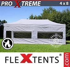 Racing tent 4x8 m White, Flame retardant, incl. 4 sidewalls
