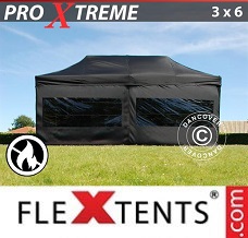 Racing tent 3x6 m Black, Flame retardant incl. 6 sidewalls