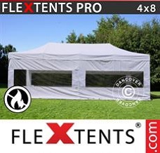 Racing tent 4x8 m White, Flame retardant, incl. 4 sidewalls