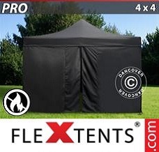 Racing tent 4x4 m Black, Flame retardant, incl. 4 sidewalls