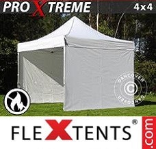 Racing tent 4x4 m White, Flame retardant, incl. 4 sidewalls
