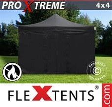 Racing tent 4x4 m Black, Flame retardant, incl. 4 sidewalls