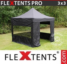 Racing tent 3x3 m Black, incl. 4 sidewalls